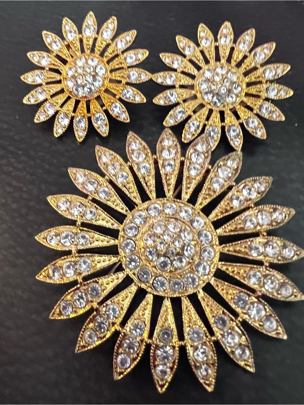 Gold-Tone Sunburst Crystal Pendant and Earrings Set